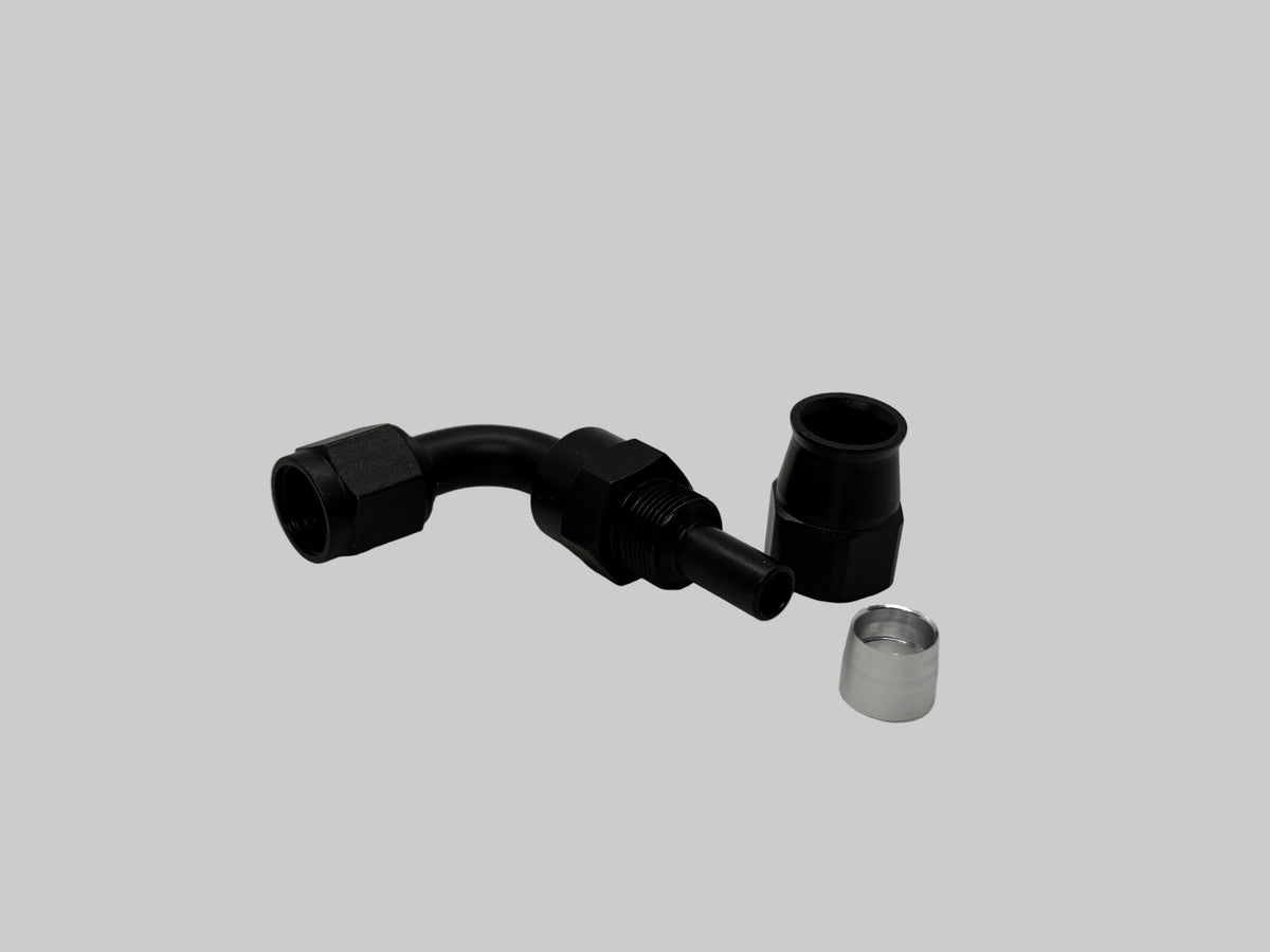 BK Racing AN-6 90° PTFE Swivel Hose End – High-Flow Elbow Fitting for Braided Lines