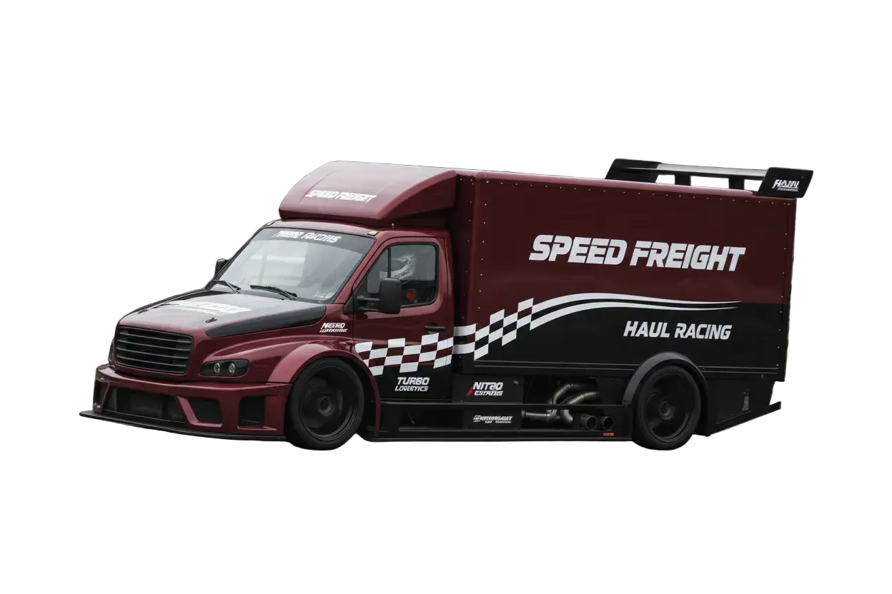 Create an image of a racing delivery truck